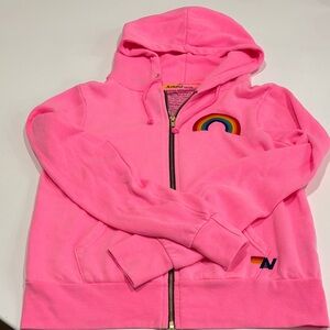 Aviator Nation Pink Hoodie with Rainbow Patch